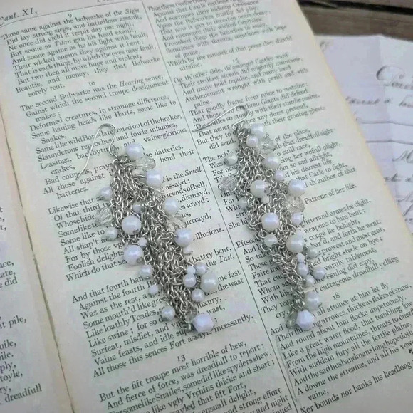 Vintage silver drop earrings with white beads - Picture 11 of 11